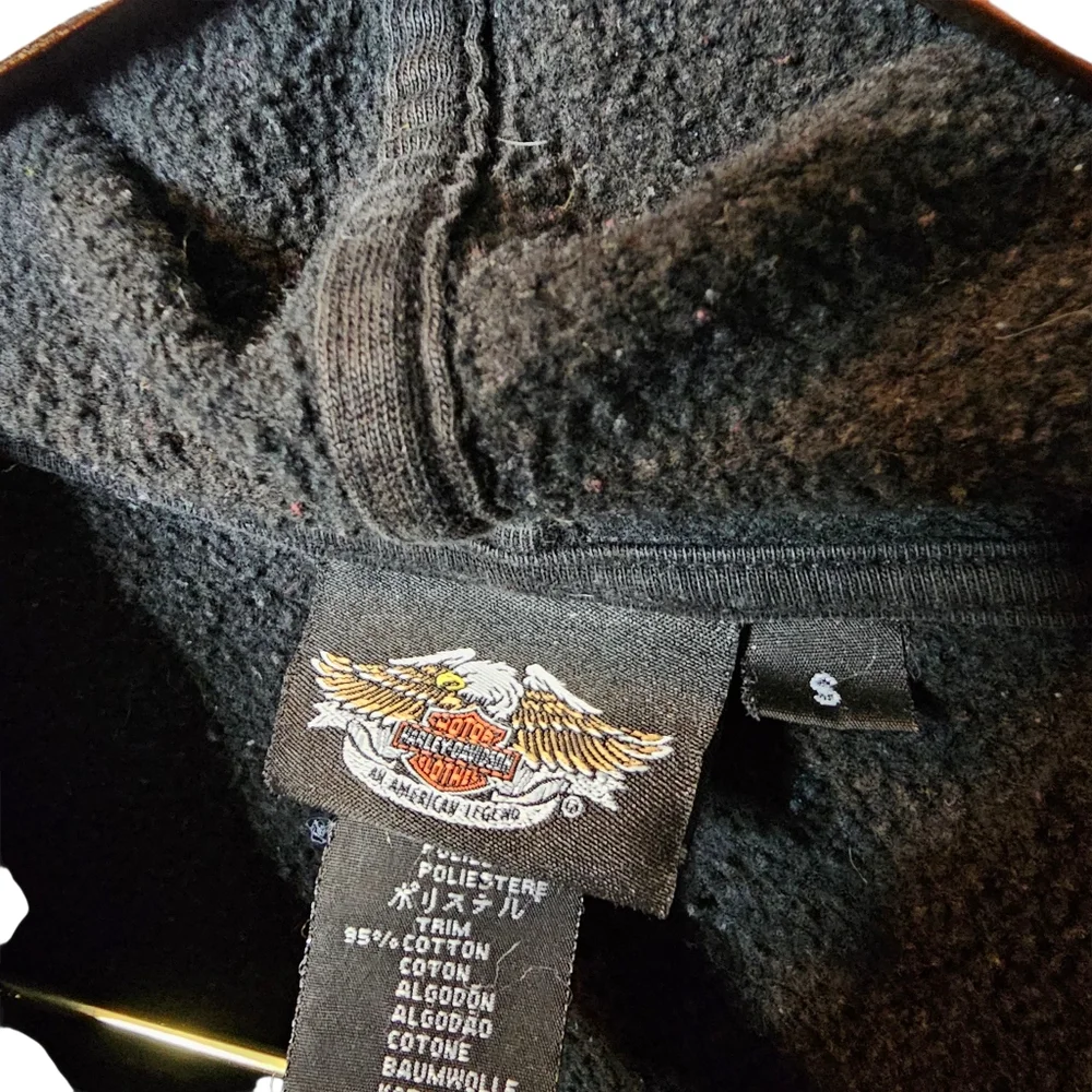 Harley-Davidson "Motorcycles" Full Zip Hoodie Sweatshirt - Black with Orange - Picture 4 of 5